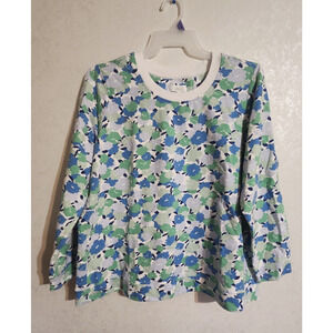 D & Co Active Womens Top 2X Fleece Lining Blue Green Floral Long Sleeve